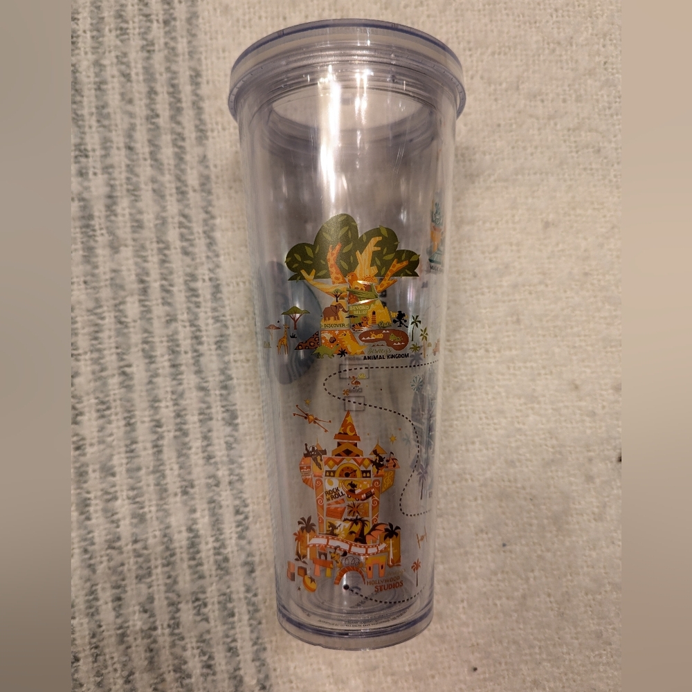 Starbucks Disney World 24oz Clear Tumbler with 4 Colorful Park Designs